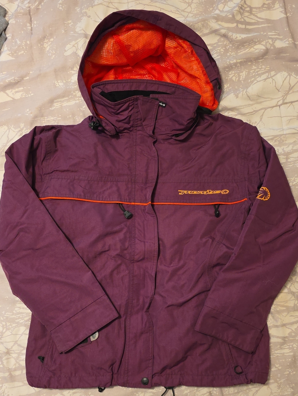 Purple Hooded Ski Jacket with Orange Lining